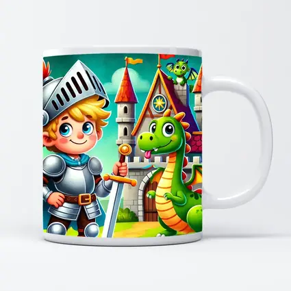 Cartoon Knight Boy and Dragon Castle