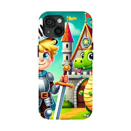 Cartoon Knight Boy and Dragon Castle