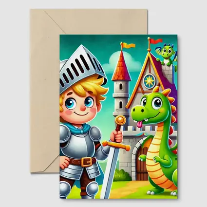 Cartoon Knight Boy and Dragon Castle
