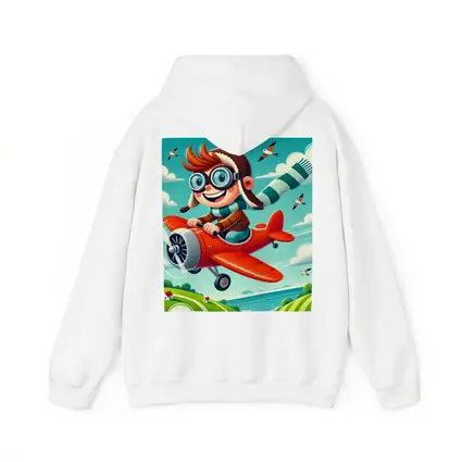 Cartoon Boy Pilot Flying Red Airplane Sky