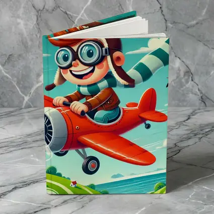 Cartoon Boy Pilot Flying Red Airplane Sky