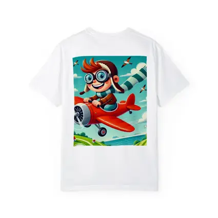 Cartoon Boy Pilot Flying Red Airplane Sky