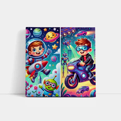 Boys Astronaut Robot Motorcycle Adventure Cartoon Art