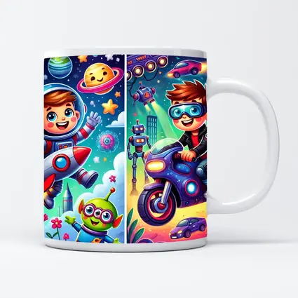 Boys Astronaut Robot Motorcycle Adventure Cartoon Art