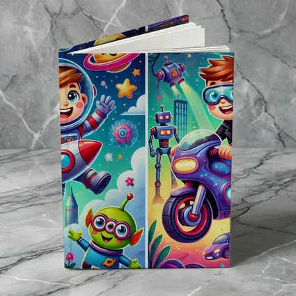Boys Astronaut Robot Motorcycle Adventure Cartoon Art