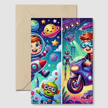 Boys Astronaut Robot Motorcycle Adventure Cartoon Art