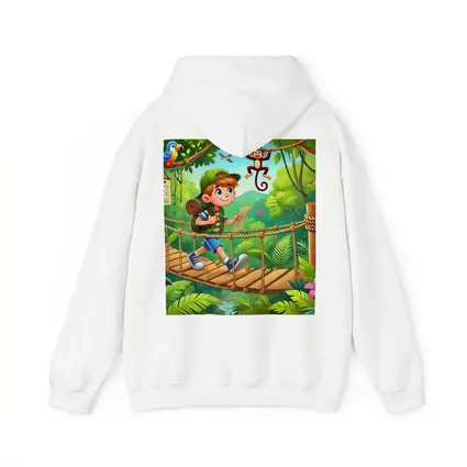 Boy Explorer Crossing Jungle Rope Bridge Cartoon