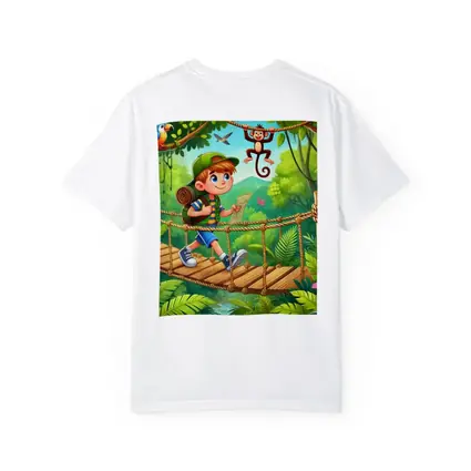Boy Explorer Crossing Jungle Rope Bridge Cartoon