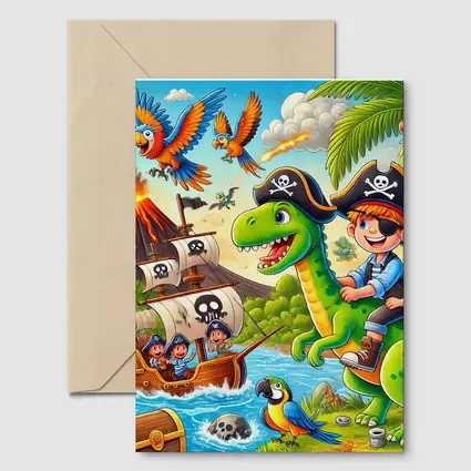 Pirate Kids Riding Dinosaur Treasure Island