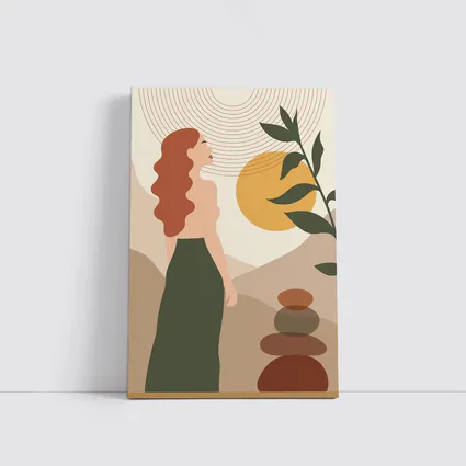Boho Woman Sun Zen Stones Nature Art