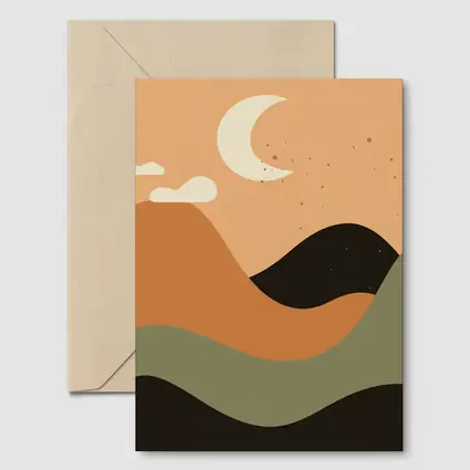 Boho Desert Moon Abstract Mountain Landscape Art