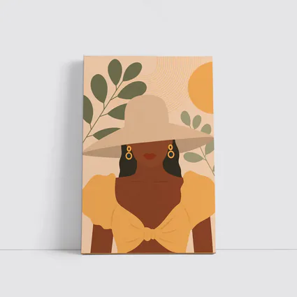 Boho Woman Wide Hat Sun Leaves