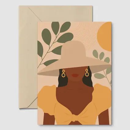 Boho Woman Wide Hat Sun Leaves
