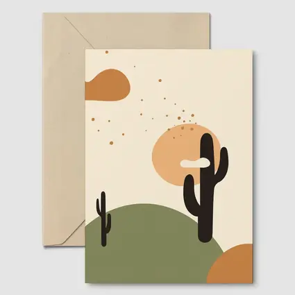 Boho Desert Cactus Minimalist Warm Tones Art