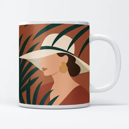 Minimalist Woman Portrait Terracotta Tropical Background