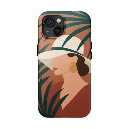 Minimalist Woman Portrait Terracotta Tropical Background
