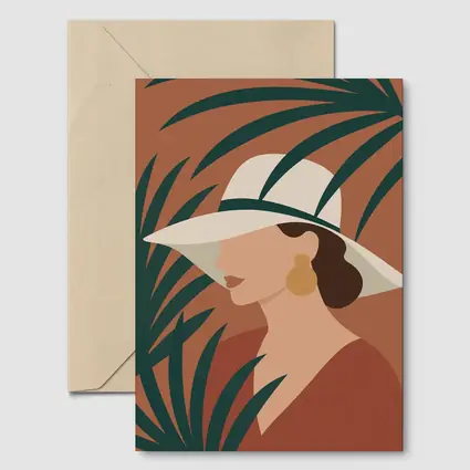 Minimalist Woman Portrait Terracotta Tropical Background