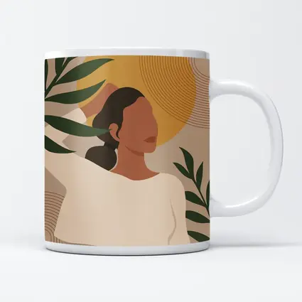 Boho Woman with Tropical Leaves Gold Sun