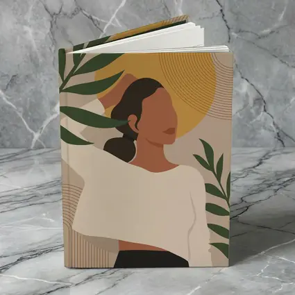 Boho Woman with Tropical Leaves Gold Sun