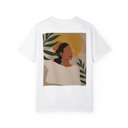 Boho Woman with Tropical Leaves Gold Sun