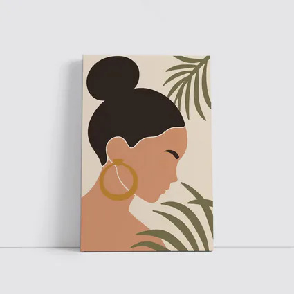 Minimal Woman Portrait Tropical Leaves Boho