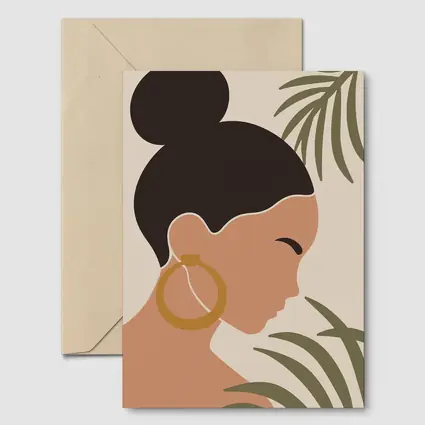 Minimal Woman Portrait Tropical Leaves Boho