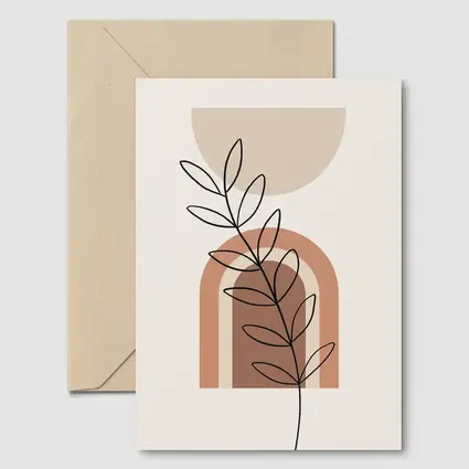 Boho Line Art Leaf Abstract Terracotta Arch
