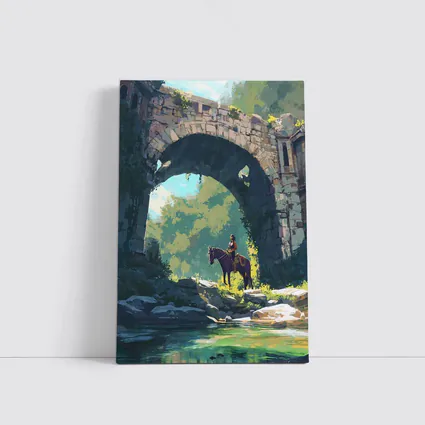 Rider on Horse Under Ancient Stone Arch