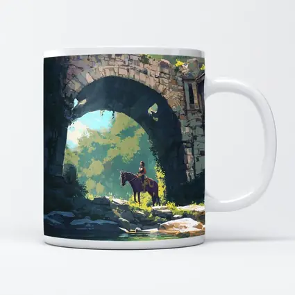 Rider on Horse Under Ancient Stone Arch