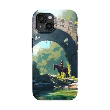Rider on Horse Under Ancient Stone Arch