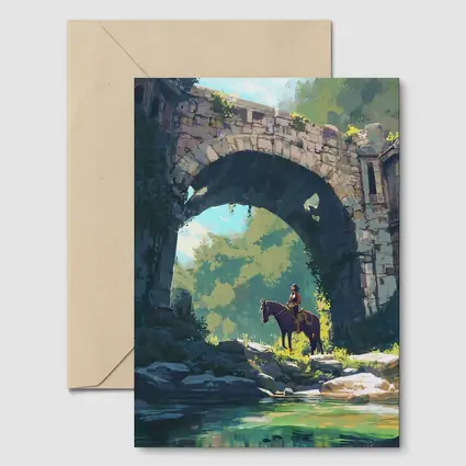 Rider on Horse Under Ancient Stone Arch