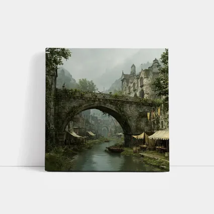 Medieval Fantasy Town Stone Bridge River