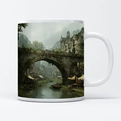 Medieval Fantasy Town Stone Bridge River