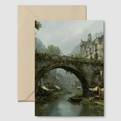Medieval Fantasy Town Stone Bridge River