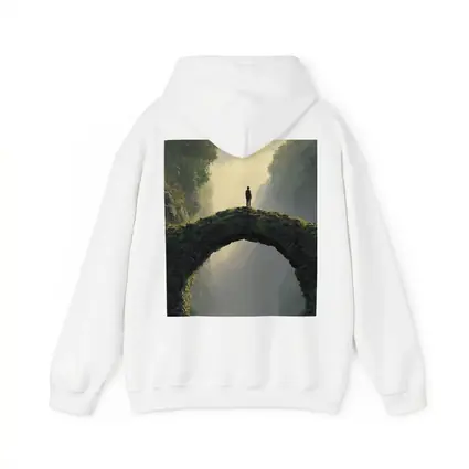 Lone Figure Standing on Ancient Stone Bridge