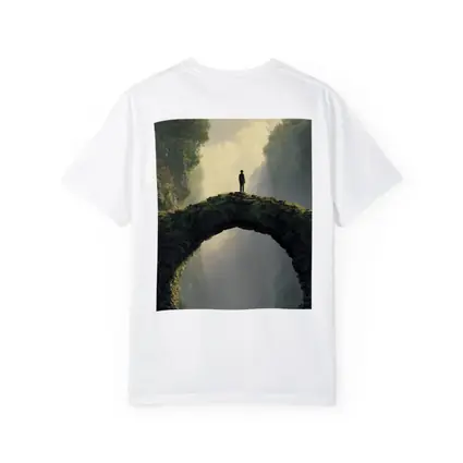 Lone Figure Standing on Ancient Stone Bridge