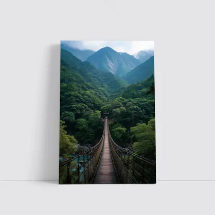 Wooden Suspension Bridge Green Mountain Forest