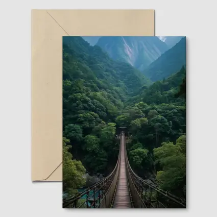 Wooden Suspension Bridge Green Mountain Forest