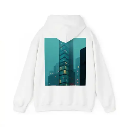Foggy City Glass Tower Teal Night