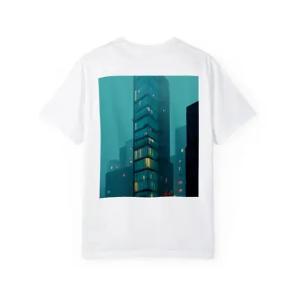 Foggy City Glass Tower Teal Night