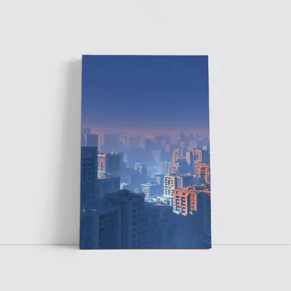Foggy City Skyline Blue Dusk Aerial View