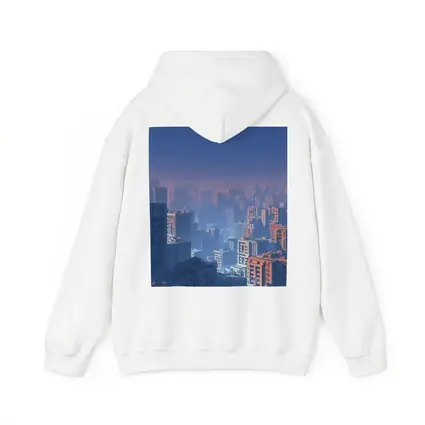 Foggy City Skyline Blue Dusk Aerial View