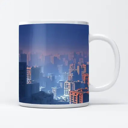 Foggy City Skyline Blue Dusk Aerial View