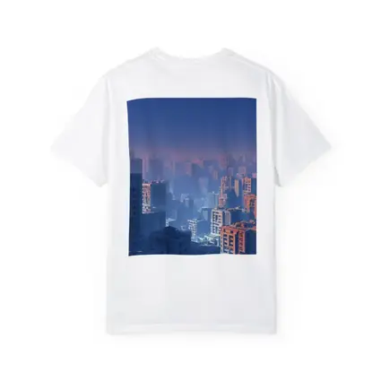 Foggy City Skyline Blue Dusk Aerial View