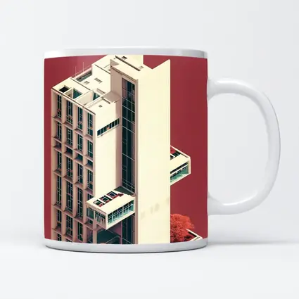 Brutalist Tower Building Pink Minimalist Art