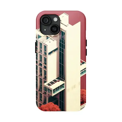 Brutalist Tower Building Pink Minimalist Art