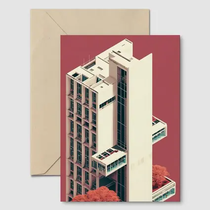 Brutalist Tower Building Pink Minimalist Art