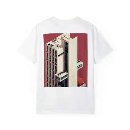 Brutalist Tower Building Pink Minimalist Art