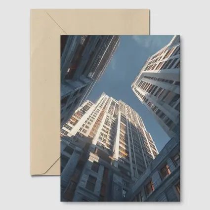Looking Up Between Gray City Skyscrapers