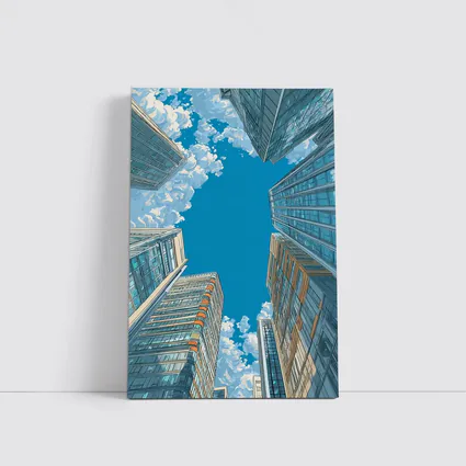 Looking Up City Skyscrapers Blue Sky